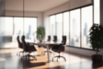 Blurred Modern Office Meeting Room with Cityscape for Business Presentations. created with Generative AI
