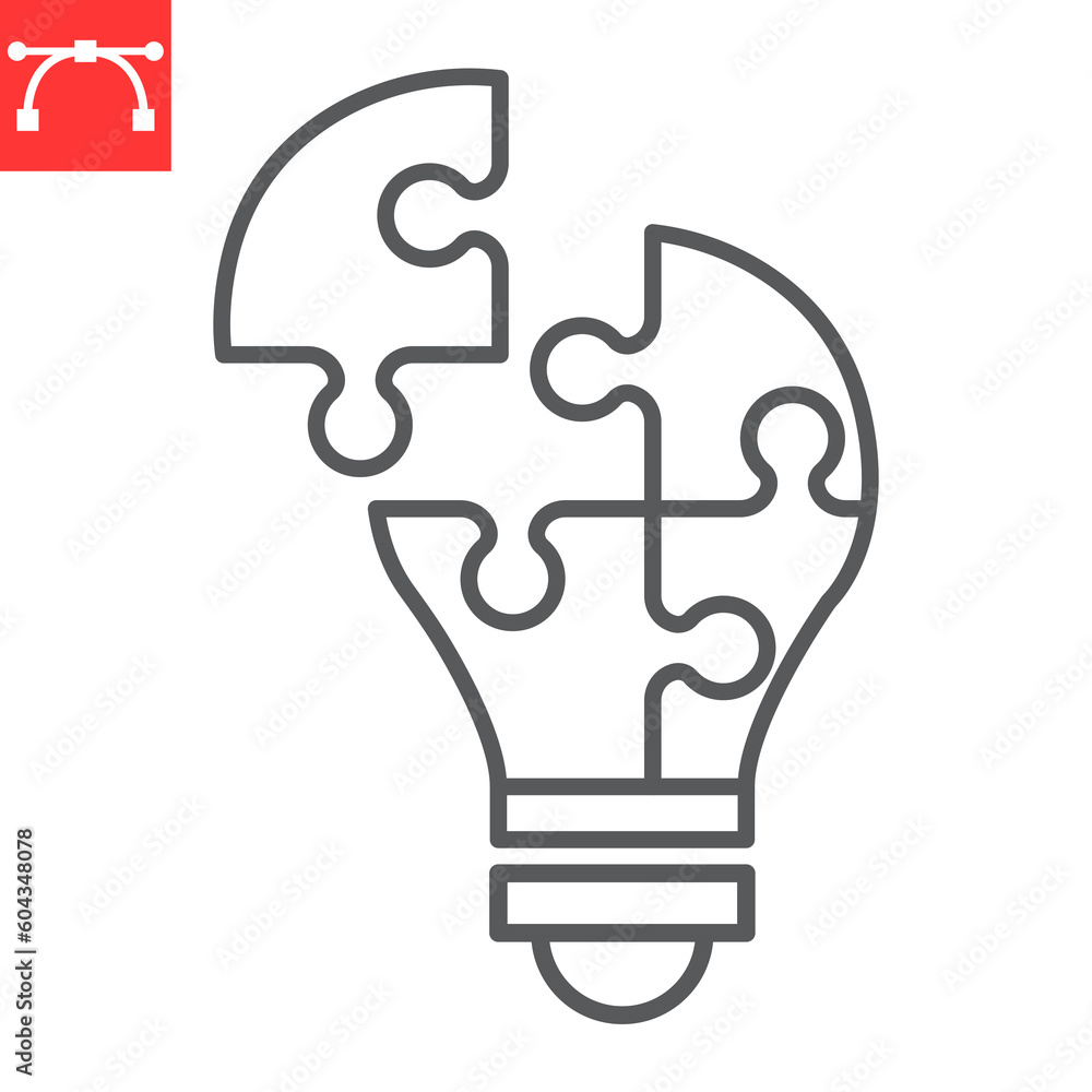 Aufkleber light bulb puzzle piece line icon, solution and business, problem solving vector icon, vector graphi