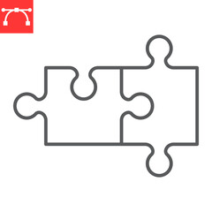 Puzzle pieces line icon, solution and solving, two puzzle vector icon, vector graphics, editable stroke outline sign, eps 10.
