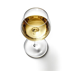 A sophisticated glass of white wine captured from a side-view shot, isolated on a white background, created by Generative AI.