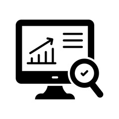 Growth chart on monitor with magnifier showing concept vector of data analysis