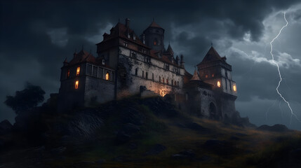Obraz premium devil palace spooky atmosphere ,generative ai