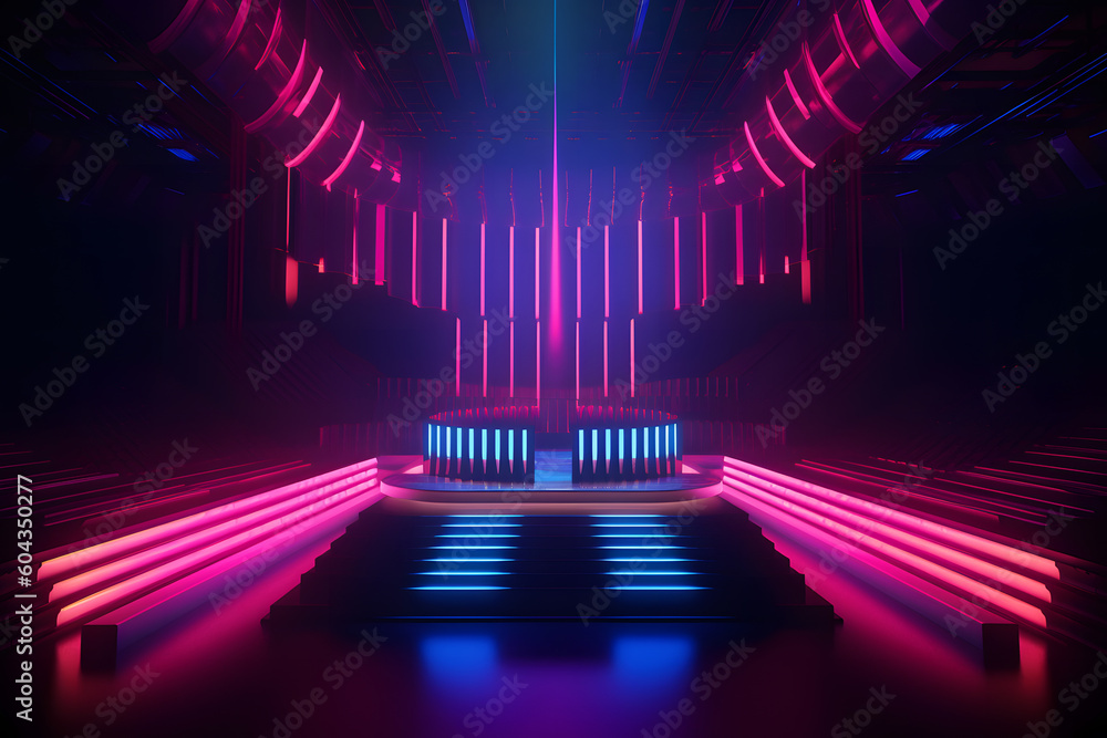 Wall mural abstract neon light arrows background. neural network ai generated art generative ai