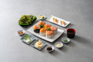 Spicy Fish Stew Korean food dish Assorted Sliced Raw Fish Salmon sashimi Raw Fish Bibimbap Cold Raw Fish Sliced Raw Fish Soup