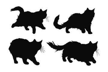 Cute home cat vector design on a white background. Cute cat walking silhouette bundle design. Feline standing silhouette set vector. Cat standing in different positions silhouette collection.