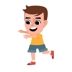 Cartoon Illustration of Happy Young Kid Wearing Yellow Shirt Running Around