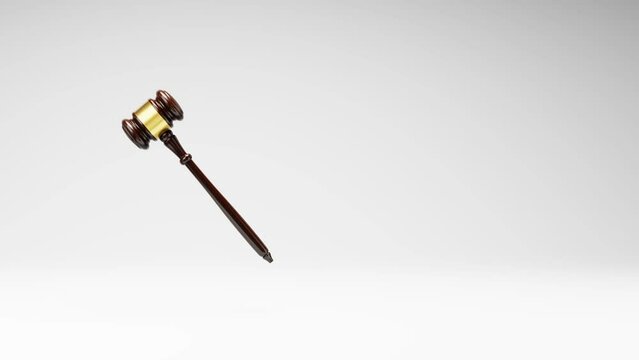 Judge's Gavel Spinning on a Studio Light Gray Background, Seamless Loop 3D Animation with Copy Space
