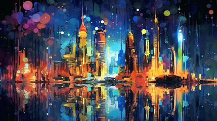 vibrant abstract art of a metropolis city background wallpaper. generative AI