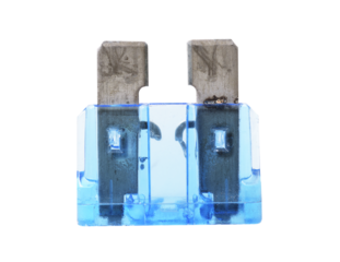 Blown car fuse on white background.