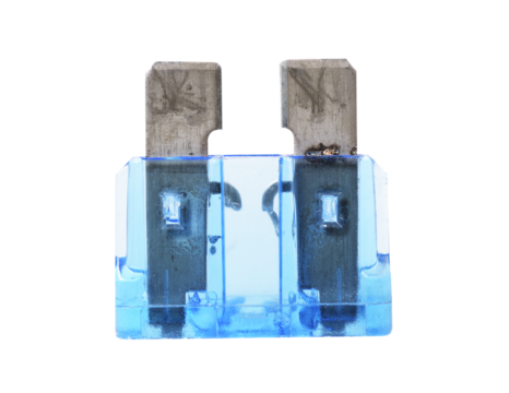 Blown car fuse on white background.