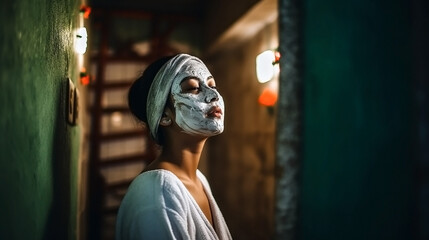 Fototapeta na wymiar Cosmetic clay mask, skin care, Skin repair microbiome, clay skin treatment, by generative AI