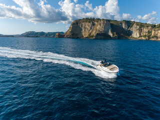 Aerial view of a luxury yacht in the mediterranean sea. napoli coast - 604353464