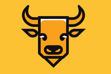 Illustration of a bull head with horns on a yellow background.