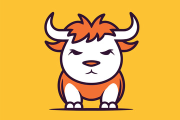 Fototapeta premium Vector illustration of a cute cartoon yak. Isolated on yellow background.