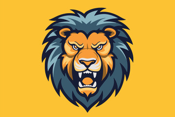 Lion head mascot logo design vector illustration isolated on yellow background