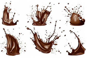 Captivating Set of Chocolate or Cocoa Splash with Clipping Path on White Background, created with Generative AI