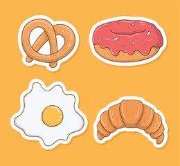 Colorful Hand drawn breakfast menu stickers collection