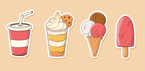 Colorful Hand drawn Ice cream stickers collection