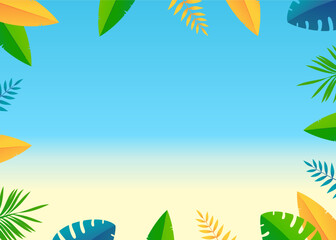 Fototapeta na wymiar background design with summer theme. with tropical plants flat illustration