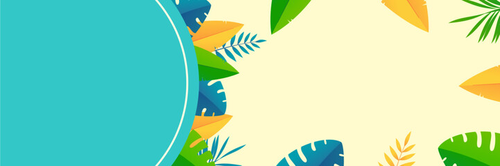 background design with summer theme. with tropical plants flat illustration