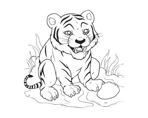 Tiger Coloring Book Cartoon Ilustration-