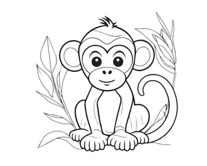 Monkey  Coloring Book Cartoon Ilustration-