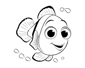 Nemo Fish Coloring Book Cartoon Ilustration-