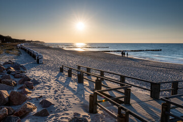 Kuehlungsborn, Germany, Baltic Sea coast: evening atmosphere and sunset at the beach