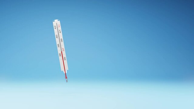 Clinical Thermometer Spinning on a Studio Blue Background, Seamless Loop 3D Animation with Copy Space