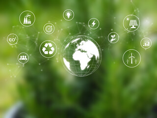 ESG environment concept, using renewable energy that is good for the planet The world's most sustainable environmentally friendly technology on a green blurred background