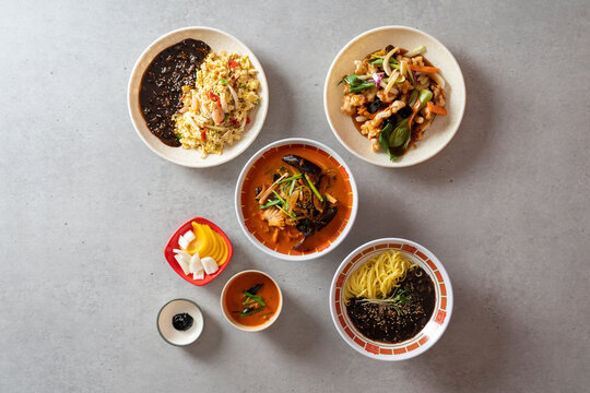 Sweet and Sour Pork black-bean-sauce noodles Chinese-style noodles with vegetables and seafood fried rice Korean food dish