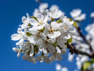 Stunning Cherry Blossom Branch Against Blue Sky - Ideal for Marketing & Web Design (Generative AI)
