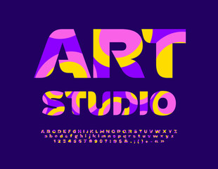 Vector trendy emblem Art Studio with colorful Alphabet Letters, Numbers and Symbols set. Creative bright Font