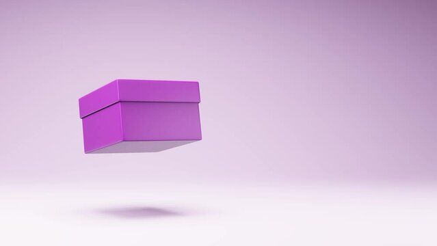 Closed Purple Box Spinning on a Studio Purple Background, Seamless Loop 3D Animation with Copy Space