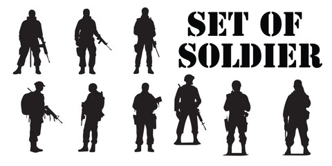 Silhouettes of soldier's vector collection.