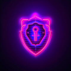 Fototapeta na wymiar Neon Lock icon for cyber security of digital data, futuristic holographic padlock, Online privacy, Secure internet icon. Generative AI.