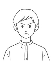 スタンドカラーの怒る男性（線画）