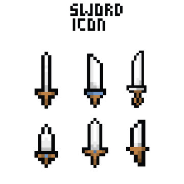 sword icon pixel art style use black outline good for your project and game asset.