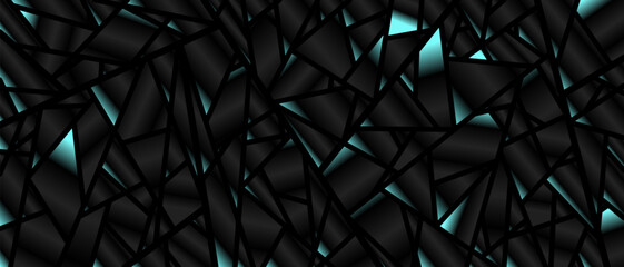 Dark black mosaic background. Abstract black background with glow crystals. Modern black abstract vector texture.