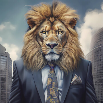  Lion wearing business suit generative AI