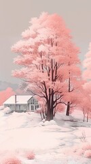 a house with pink trees, in the style of dreamlike hues Generative Ai
