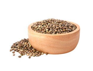 hemp seeds in wooden bowl on transparent png