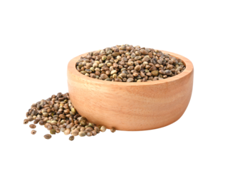 hemp seeds in wooden bowl on transparent png