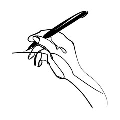 One line vector illustration. Human hand. Pen pencil write. Minimalism. Logo.
