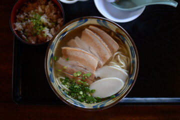 Traditional Japanese food on traditional Japanese plate