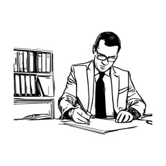 One line vector illustration. Minimalism. A man at work in a shirt and tie.