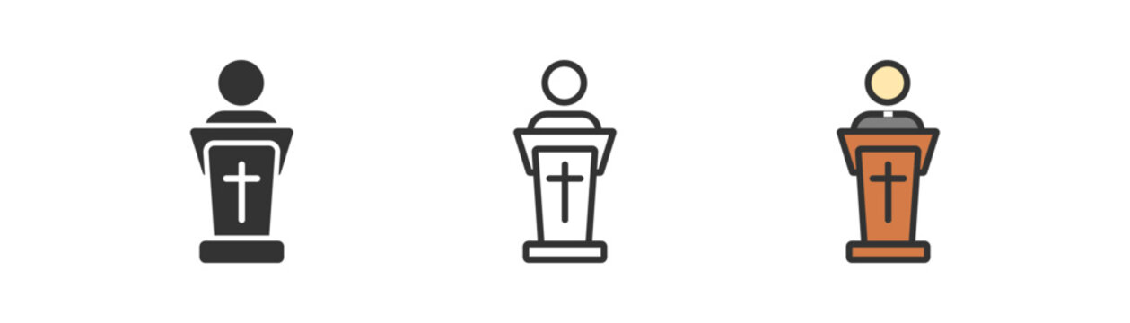 Cathedra icon on light background. Preacher symbol. Priest, sermon, church, religion, protestantism, catholicism. Outline, flat and colored style. Flat design. Vector illustration.