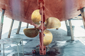 copper propeller on a boat close-up