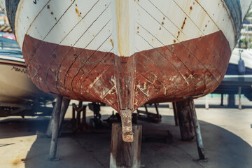 bottom closeup of a wooden fishing boat