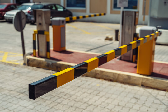 closed striped barrier close-up